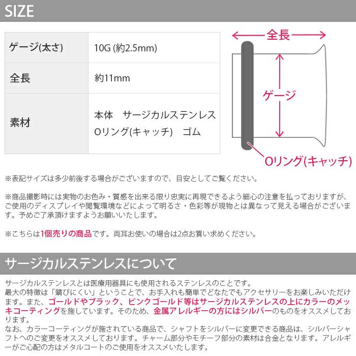 スターモチーフアイレット10G拡張ピアスのサイズボディピアス専門店凛RIN通販