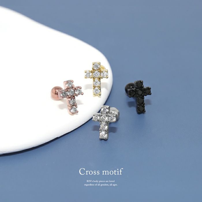 軟骨ピアス ジュエル クロス 十字架 キュービックジルコニア ストレートバーベル ボディピアス