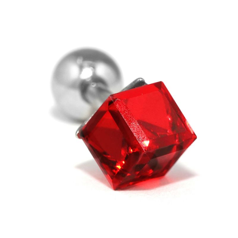 クリスタルキューブピアス・レッド