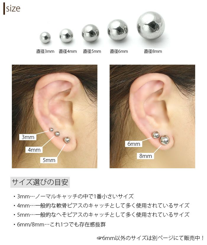 ボールキャッチ12G14G16G18Gボディピアス軟骨ピアス予備パーツネジ式6mm大きめカスタマイズサージカルステンレスキャッチ0002凛専門店