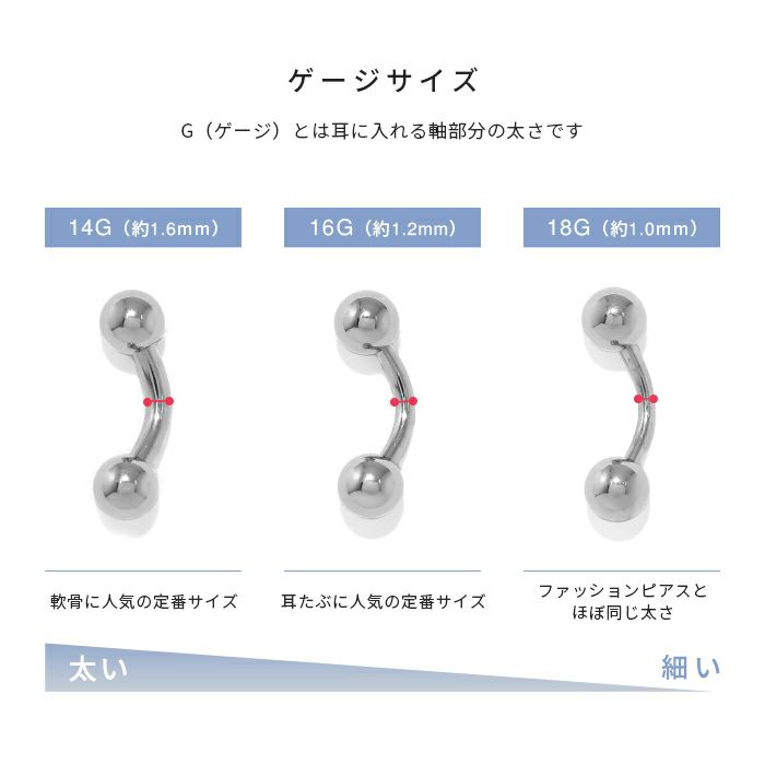 バナナバーベルへそピアスボディピアス14G16G18Gファーストピアス軟骨ピアス眉唇鼻スクランパーダイスルークロックサーフェイスピアッシングサージカルステンレスかわいいボディーピアスカーブドバーベル