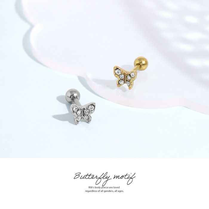 軟骨ピアス 蝶バタフライ ジュエル キラキラ 小さい ミニ 蝶々 軟骨ピアス ボディピアス 羽 14G 16G ストレートバーベル 片耳用 可愛い 専門店凛 トラガス 生き物 RIN
