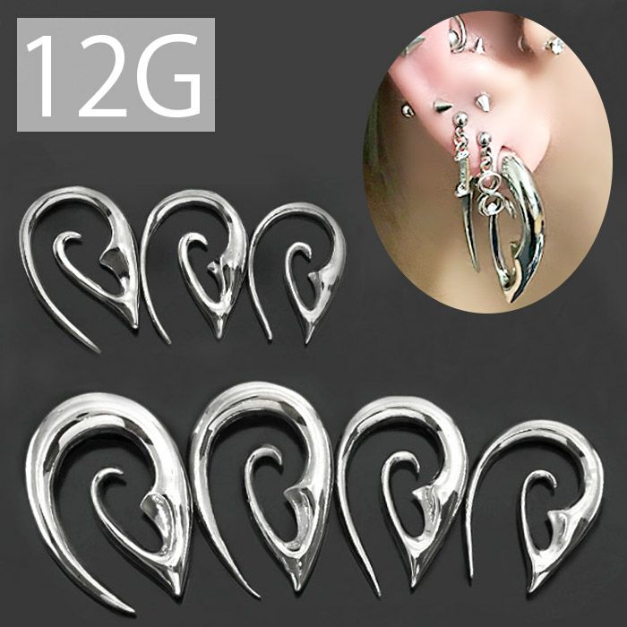 [12G]変形0014/フック型/トライバル/シルバー/ボディピアス/ボディーピアス/ボディピ/ピアス/ラージゲージ「BP」