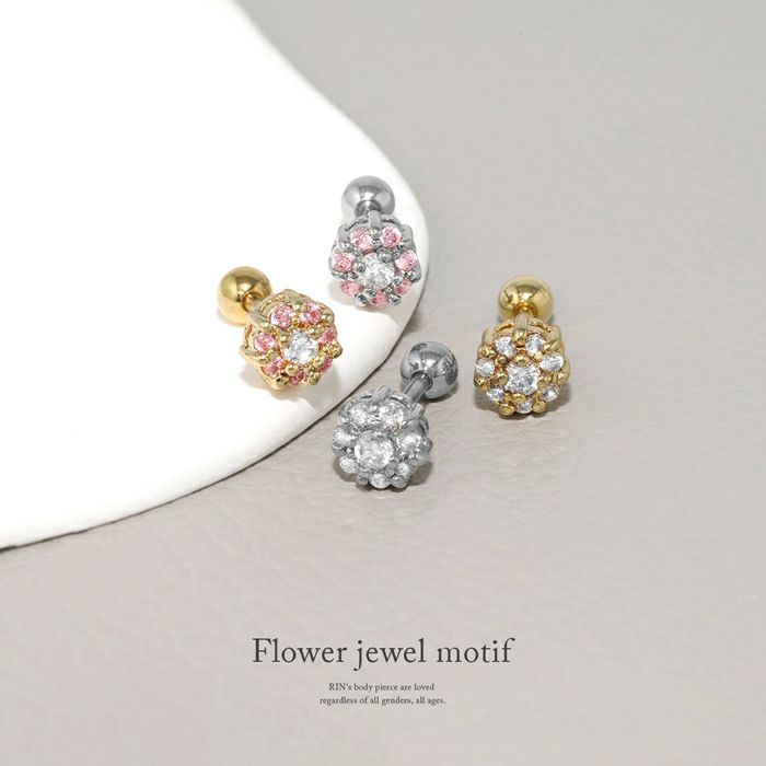 軟骨ピアス フラワー ジュエル ビジュー 花 金属アレルギー ストレートバーベル ボディピアス