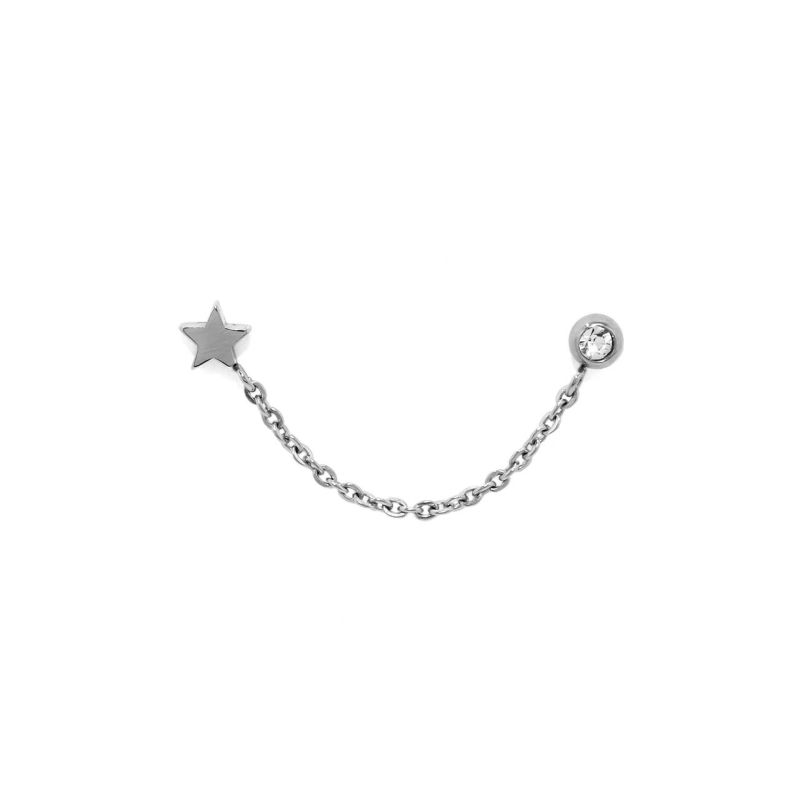 スターとジュエルのダブルチェーンピアス・シルバー