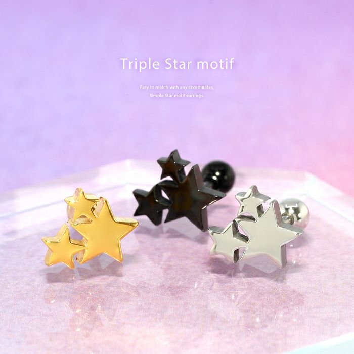 14G16G軟骨ピアス星スター3つ星キラキラおほしさまかわいいトリプルポップサージカルステンレスストレートバーベル16ゲージボディピアス凛専門店