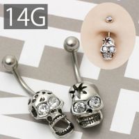 メキシカンスカルへそピアス14Gバナナバーベルドクロ髑髏ガイコツジュエル軟骨ピアスサージカルステンレス耳たぶ凛ボディピアス専門店へそピアス0484