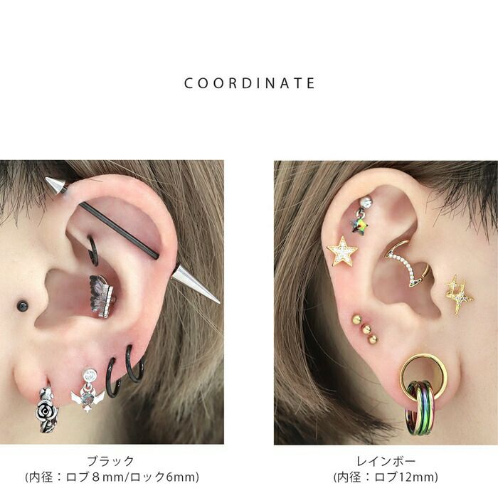14G16Gワンタッチセグメントリングピアスつけっぱなしサージカルステンレスシルバーシンプルパープルボディピアスボディーピアス軟骨ピアス錆びないPVDコーティングおすすめ凛