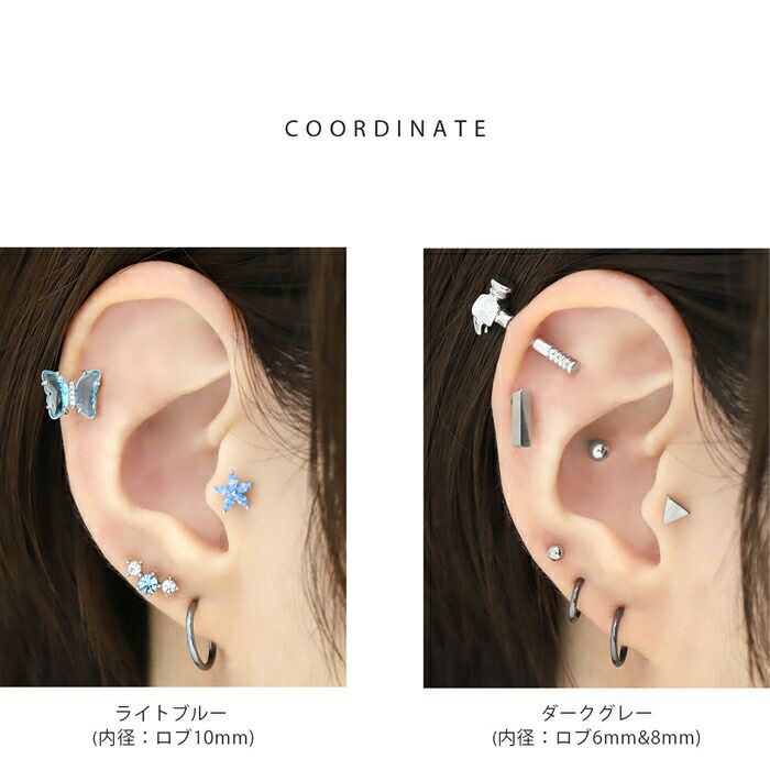 14G16Gワンタッチセグメントリングピアスつけっぱなしサージカルステンレスシルバーシンプルパープルボディピアスボディーピアス軟骨ピアス錆びないPVDコーティングおすすめ凛