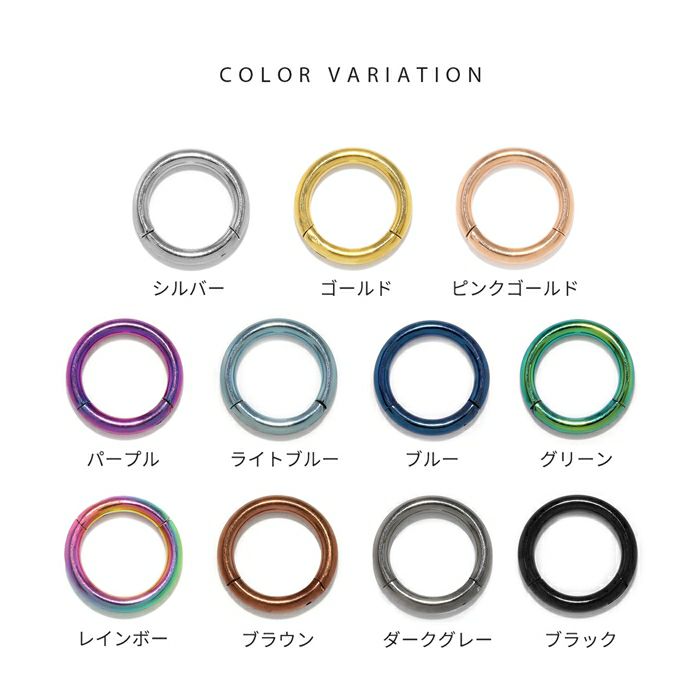 14G16Gワンタッチセグメントリングピアスつけっぱなしサージカルステンレスシルバーシンプルパープルボディピアスボディーピアス軟骨ピアス錆びないPVDコーティングおすすめ凛