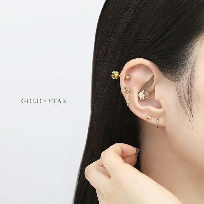 軟骨ピアス ジュエル 星 ハート サークル キュービックジルコニア 金アレ ストレートバーベル ボディピアス