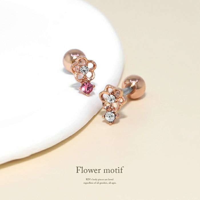 軟骨ピアス ジュエル フラワー 花 小さめ キュービックジルコニア ストレートバーベル ボディピアス