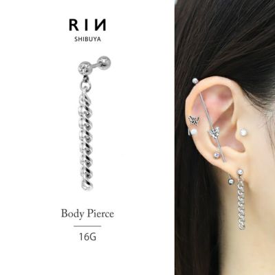 軟骨ピアス チェーン スタイリッシュ シルバー ステンレス つけっぱなしストレートバーベル ボディピアス