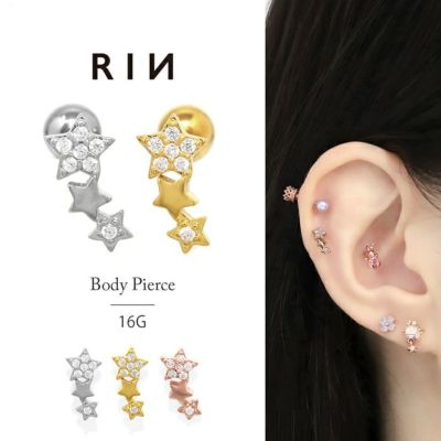 16G 軟骨ピアス ジュエル バー ライン 大人 キレイ キュービック