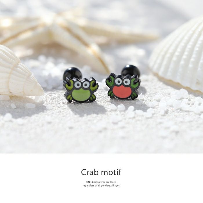 軟骨ピアス かに 蟹 クラブ ポップ かわいい オレンジ グリーン ストレートバーベル ボディピアス