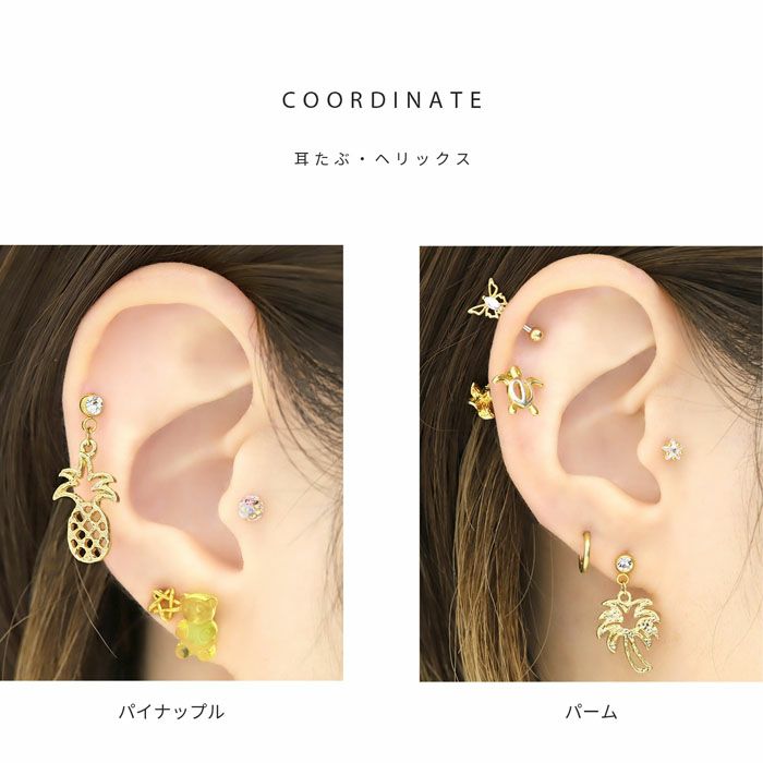ボディピアス14G16G軟骨ピアス14ゲージ16ゲージヤシの木パイナップル南国常夏トロピカルパームハワイアンオリジナル0172ストレートバーベルボディーピアス凛軟骨用ボディピアス専門店なんこつピアス耳りんサージカルステンレス「BP」「NAN」「colgd」