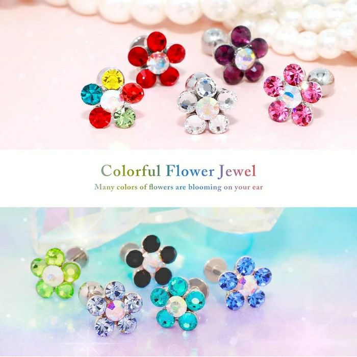 ジュエルフラワーキャッチ＋シルバーストレートバーベルのセットボディピアス花軟骨ピアス14G16G18Gサージカルステンレス耳たぶへリックス「BP」「NAN」「SA」