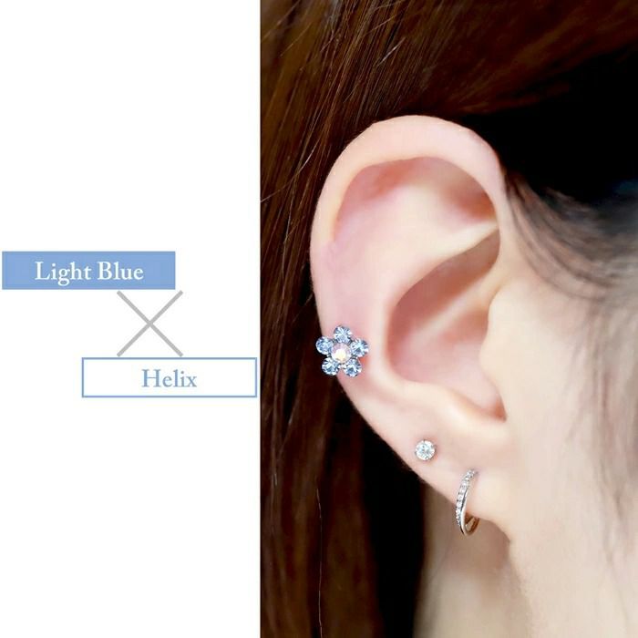 ジュエルフラワーキャッチ＋シルバーストレートバーベルのセットボディピアス花軟骨ピアス14G16G18Gサージカルステンレス耳たぶへリックス「BP」「NAN」「SA」