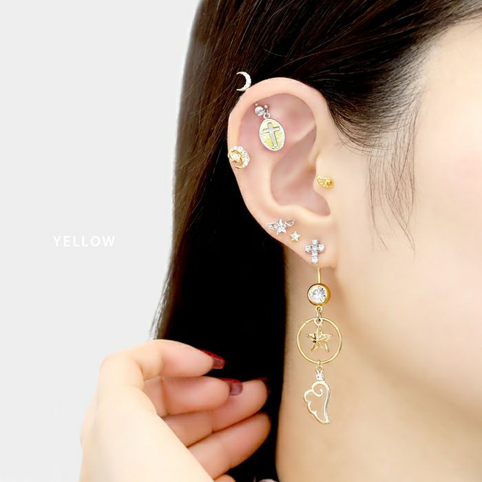 軟骨ピアス 十字架 メダル クロス スタイリッシュ ストレートバーベル ボディピアス