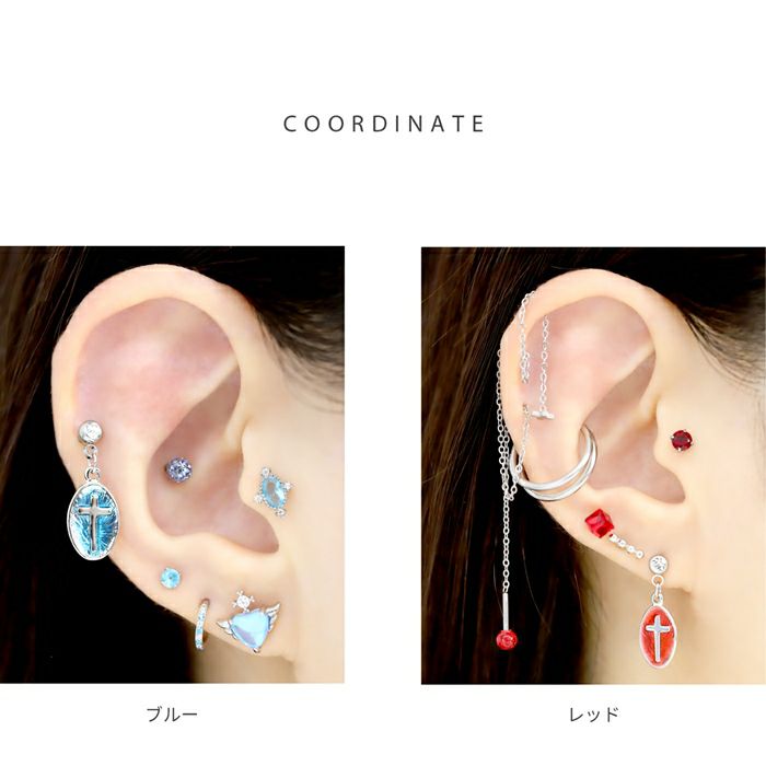 軟骨ピアス 十字架 メダル クロス スタイリッシュ ストレートバーベル ボディピアス