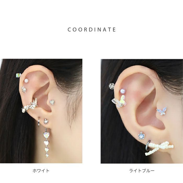 軟骨ピアス かわいい ジュエル フラワー 花 小さめ ミルキーカラー ストレートバーベル ボディピアス