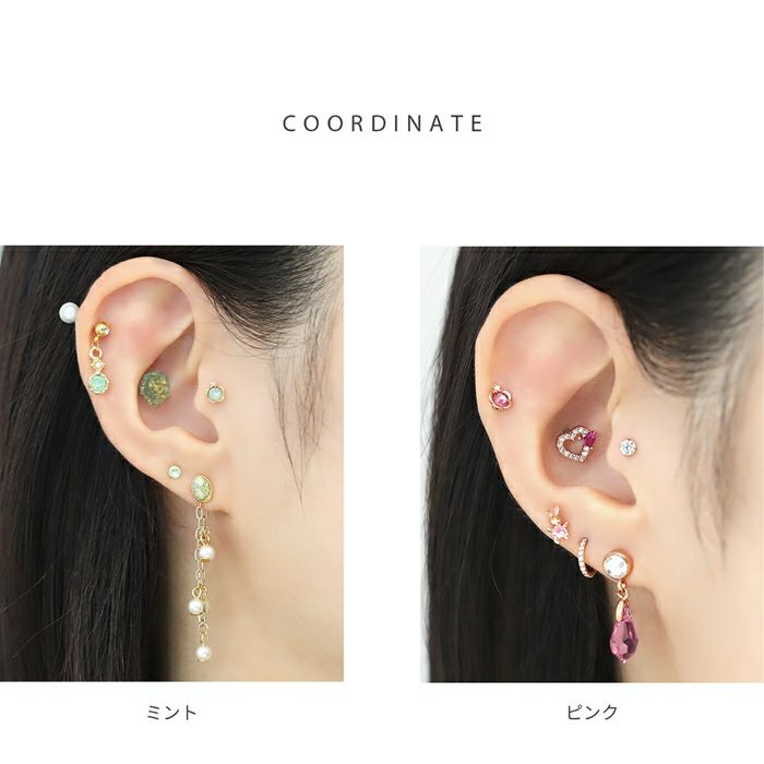 軟骨ピアス かわいい ジュエル フラワー 花 小さめ ミルキーカラー ストレートバーベル ボディピアス