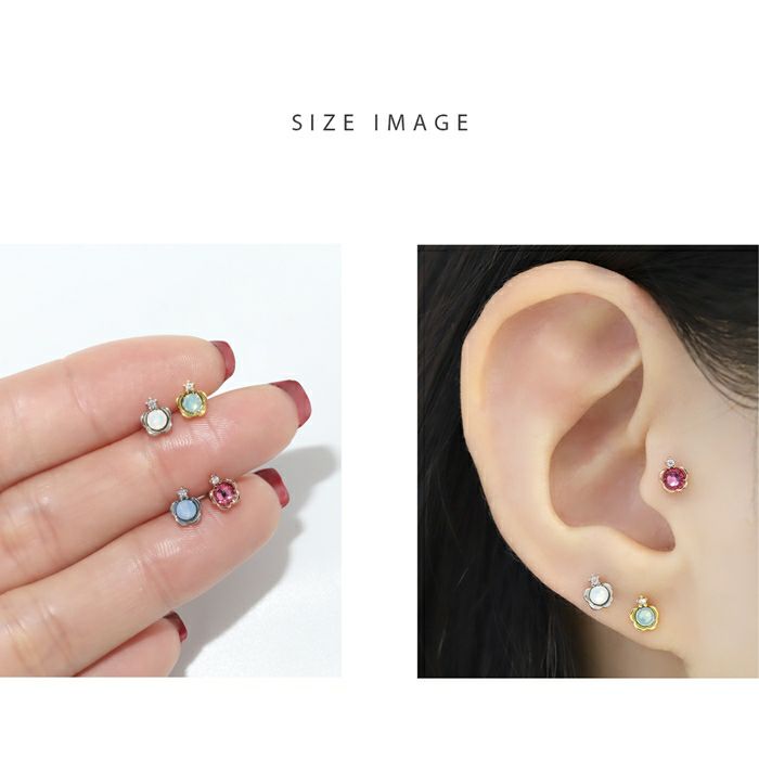 軟骨ピアス かわいい ジュエル フラワー 花 小さめ ミルキーカラー ストレートバーベル ボディピアス