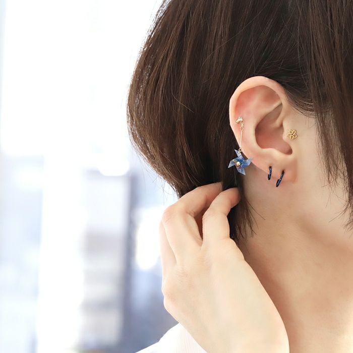 ボディピアス軟骨ピアス12G14G16G18Gキャッチ折り鶴かざぐるまキャッチ0219