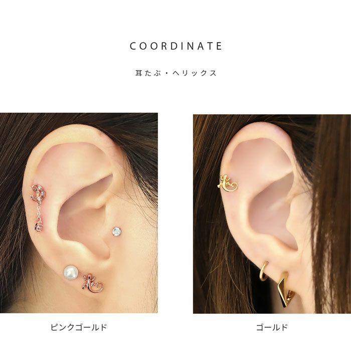 16G 軟骨ピアス とかげ リザード 爬虫類 ボディピアス ストレート