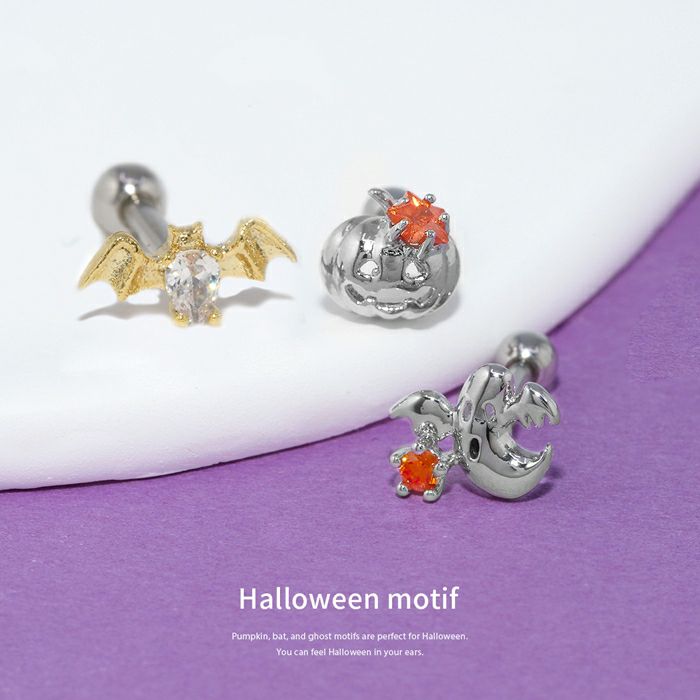 軟骨ピアス16Gボディピアスハロウィンおばけコウモリかぼちゃゴーストパンプキンこうもり蝙蝠16ゲージピアスメンズストレートバーベルサージカルステンレス耳軟骨1183「BP」「NAN」