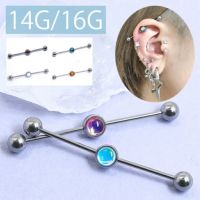 インダストリアルバーベル軟骨ピアスボディピアス14G16Gちゅるん系ストーンロングストレートバーベルサージカルステンレス製インダストリアル0040専門店凛RIN激安