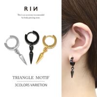 ワンタッチピアスチャーム付き三角双角錐モチーフスタイリッシュメンズアクセサリーステンレスボディピアス専門店凛RIN通販激安宝石風ダイヤ型