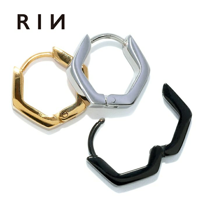 六角形 ヘキサゴン ワンタッチ リング ステンレスピアス0069【1124re】…