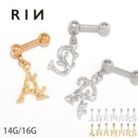 軟骨ピアス16Gボディピアス14Gイニシャルアルファベット葉っぱリーフジュエルアンティークチャーム付き16ゲージ14ゲージピアスストレートバーベル片耳用サージカルステンレス耳オリジナル0200