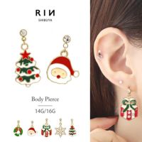 軟骨ピアス16Gボディピアス14Gクリスマスツリーリースサンタクロース雪の結晶プレゼントチャーム付きジュエルXmas16ゲージ14ゲージピアスストレートバーベル片耳用サージカルステンレス耳オリジナル0198