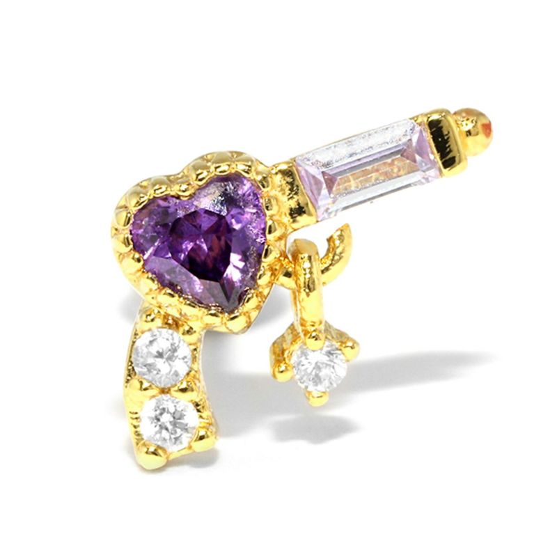かわいい ピストル 軟骨ピアス ゴールド・パープル