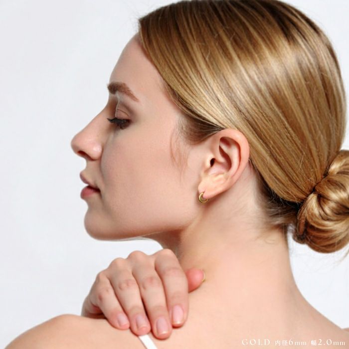 ピンクゴールド K18 フープ ピアス レディース 両耳用 ESTELLE