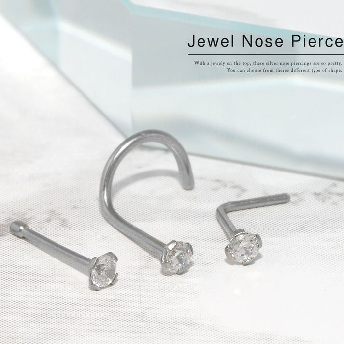 ステンレスピアスジュエル鼻ピシルバー鼻ピアス