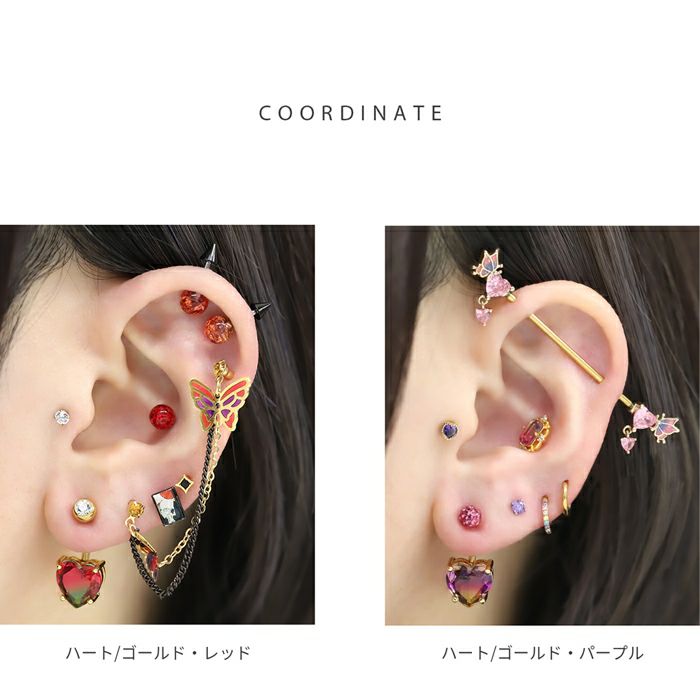 へそピアス ジュエル ハート サークル ラウンド オーロラ グラデーションカラー カーブバーベル ボディピアス