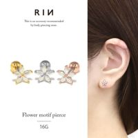 軟骨ピアス 16G フラワー 花ジュエルオーロラストレートバーベル16ゲージ 可愛い 上品 おしゃれ キレイ キュービックジルコニア インナーコンク トラガス ヘリックス ボディピアス専門店凛 RIN