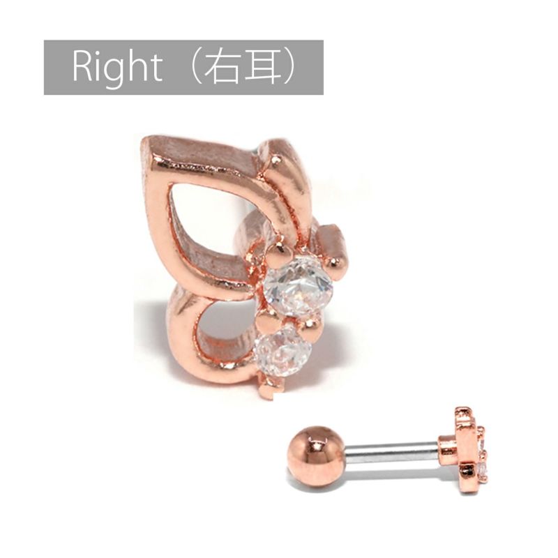 蝶バタフライボディピアス羽ちょうちょ軟骨ピアス16Gピンクゴールド ジュエルキュービックジルコニアサージカルステンレスストレートバーベル片耳用上品