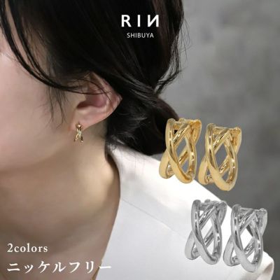 ファッションピアスクロスリング2連ニッケルフリー18kコーティングセグメントリング