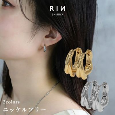 フープピアス２連重厚感リングピアスニッケルフリー18kコーティングセグメントリングレディースアクセサリーボディピアス専門店凛RIN激安プチプラ