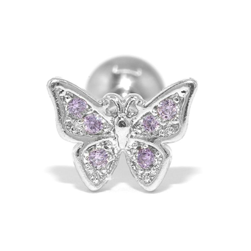CZジュエル蝶々ピアス・シルバー・パープル