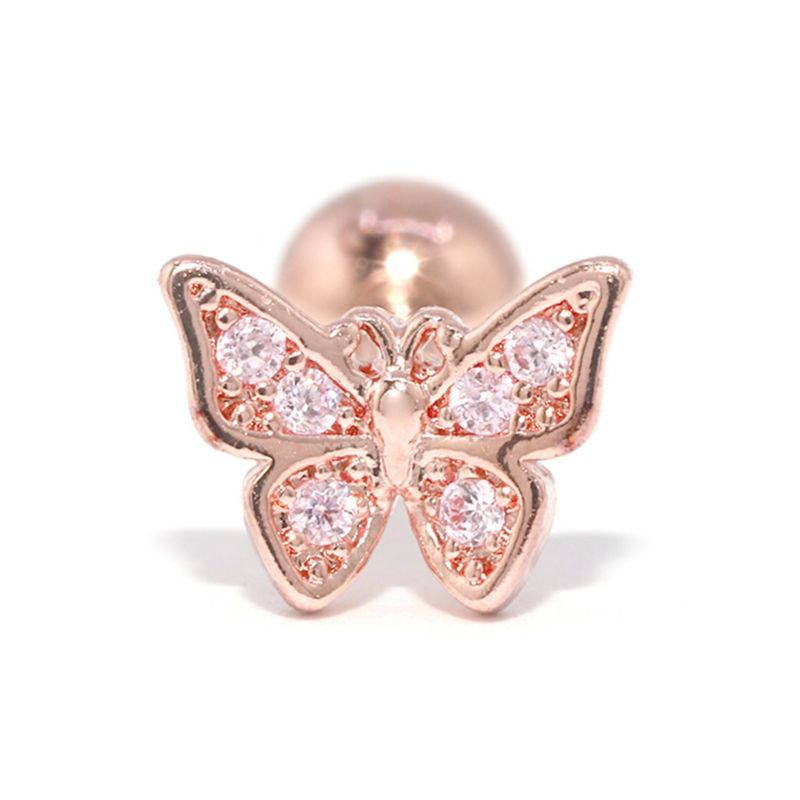 CZジュエル蝶々ピアス・ピンクゴールド・ピンク