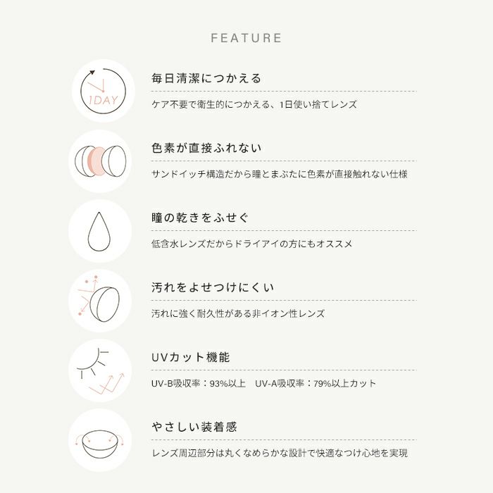 カラコン ワンデー ふわナチュラル 1DAY 10枚入り ベージュ ピンク ブラウン グレー ナチュラル UVカット カラコン001