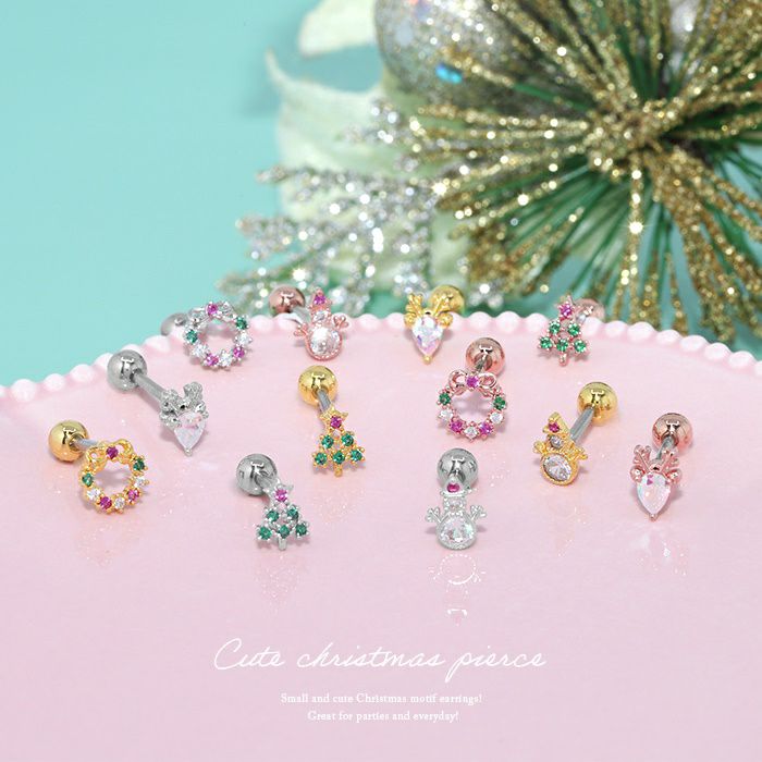 軟骨ピアスクリスマスボディピアス専門店凛雪だるまリーストナカイかわいいジュエルストレートバーベル16ゲージクリスマスツリー激安通販