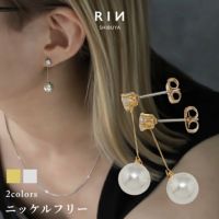 ファッションピアスパールドロップ一粒ジュエル18Kロジウムコーティングフォーマル両耳用セット揺れるスタッドおしゃれきれいめキュービックジルコニア