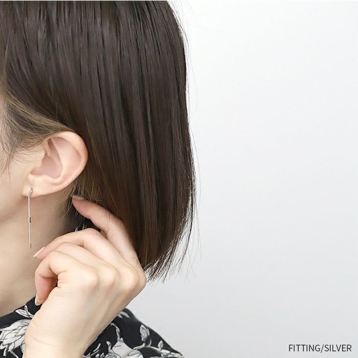 ファッションピアスチェーン揺れるゆらゆら喜平18Kロジウムコーティングスタッド