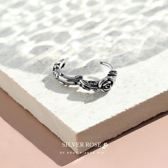 リングピアス薔薇バラレリーフリングフープピアス18G